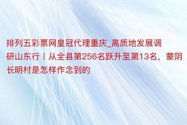 排列五彩票网皇冠代理重庆_高质地发展调研山东行丨从全县第256名跃升至第13名，蒙阴长明村是怎样作念到的