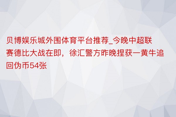 贝博娱乐城外围体育平台推荐_今晚中超联赛德比大战在即，徐汇警方昨晚捏获一黄牛追回伪币54张