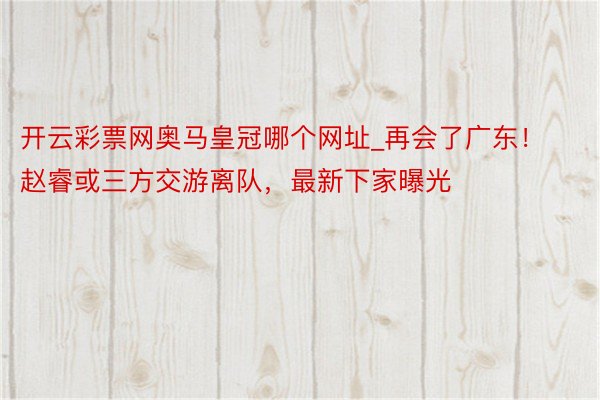 开云彩票网奥马皇冠哪个网址_再会了广东！赵睿或三方交游离队，最新下家曝光