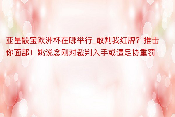 亚星骰宝欧洲杯在哪举行_敢判我红牌？推击你面部！姚说念刚对裁判入手或遭足协重罚