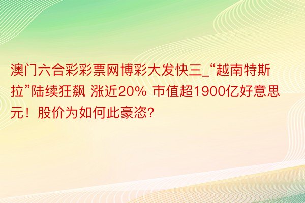 澳门六合彩彩票网博彩大发快三_“越南特斯拉”陆续狂飙 涨近20% 市值超1900亿好意思元！股价为如何此豪恣？
