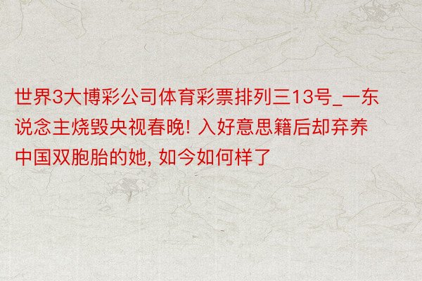 世界3大博彩公司体育彩票排列三13号_一东说念主烧毁央视春晚! 入好意思籍后却弃养中国双胞胎的她, 如今如何样了
