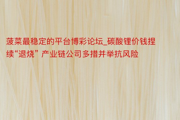 菠菜最稳定的平台博彩论坛_碳酸锂价钱捏续“退烧” 产业链公司多措并举抗风险